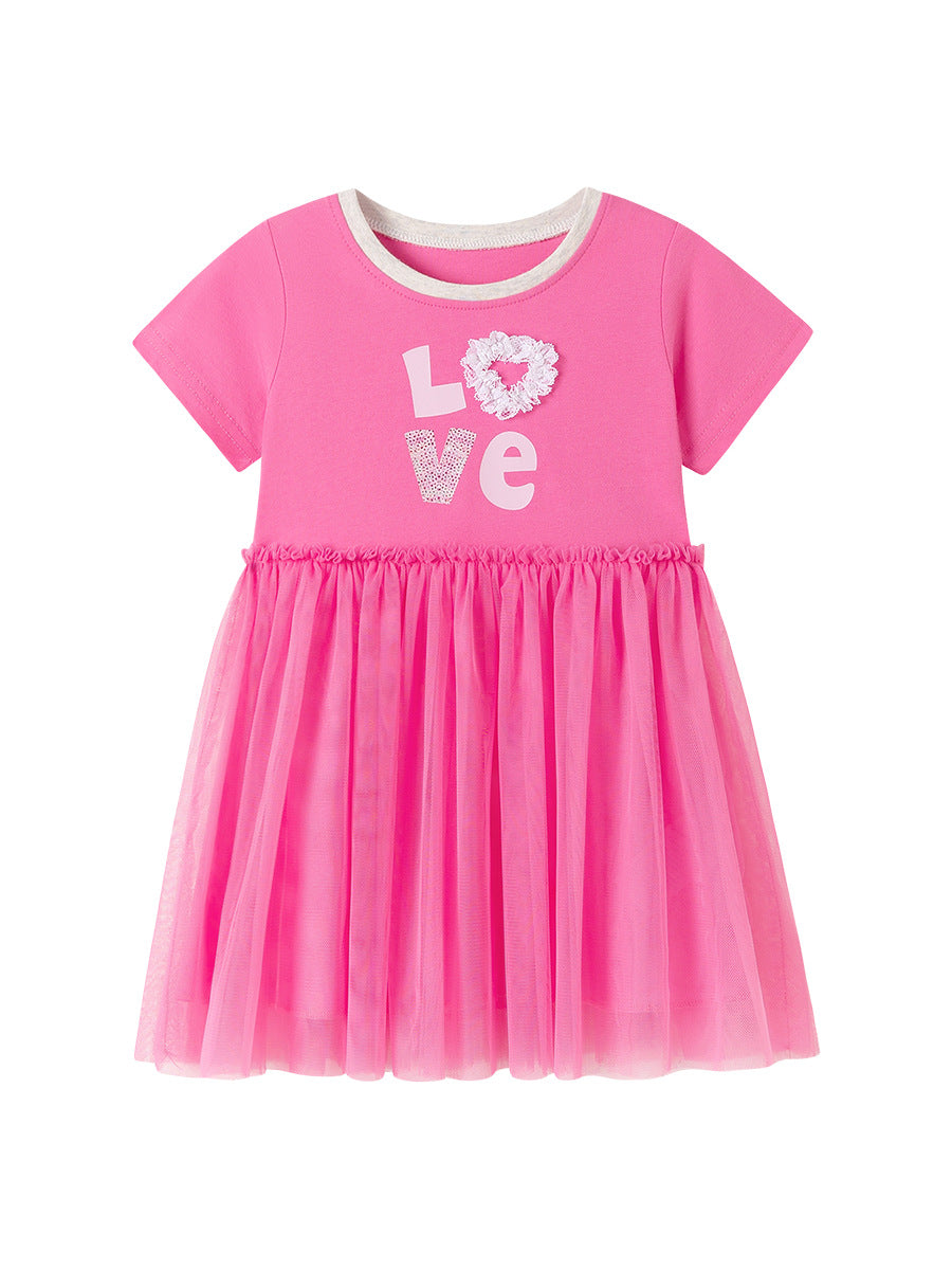 Girls' Summer Short Sleeve Tulle Dress Cute Princess Style