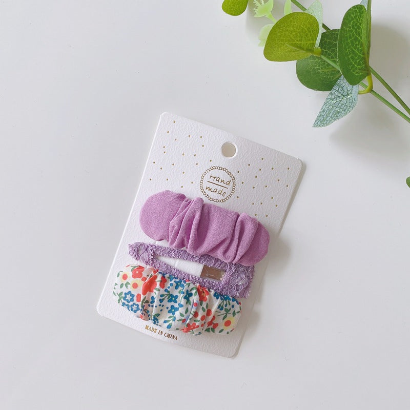 Floral Fabric Hair Clips Set for Girls - 3 Pieces