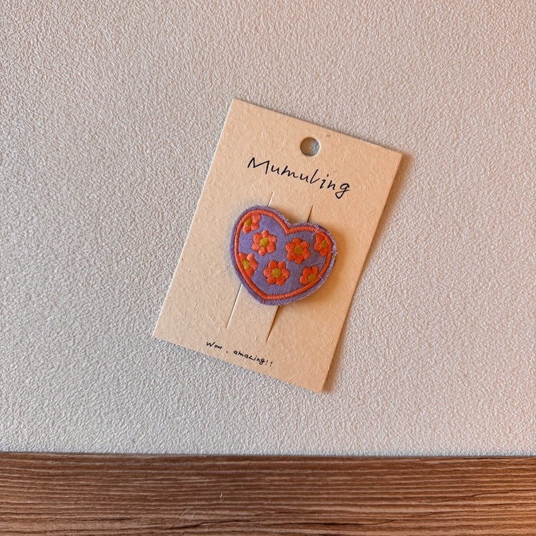 Children's Heart Hair Clips Cute Embroidered Hair Accessories