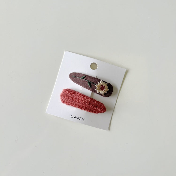 Embroidered Flower Hair Clips for Girls