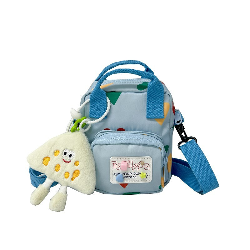 Cute Cartoon Heart Print Canvas Crossbody Bag for Kids