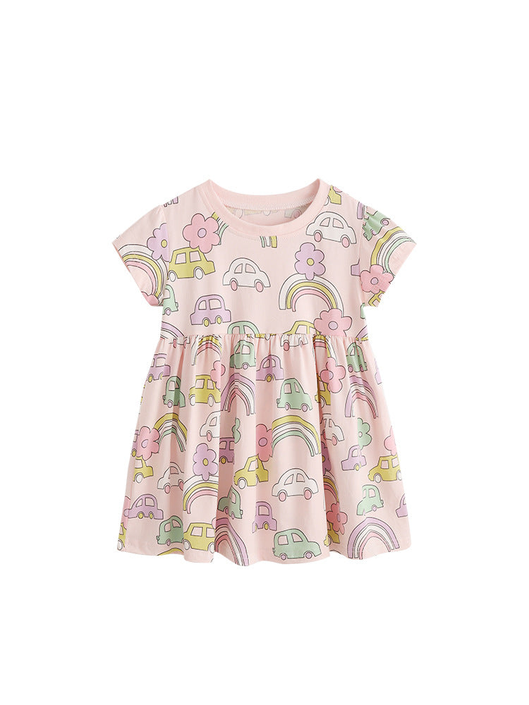Princess Dress Cartoon Print Cotton Short Sleeve Toddler Dress