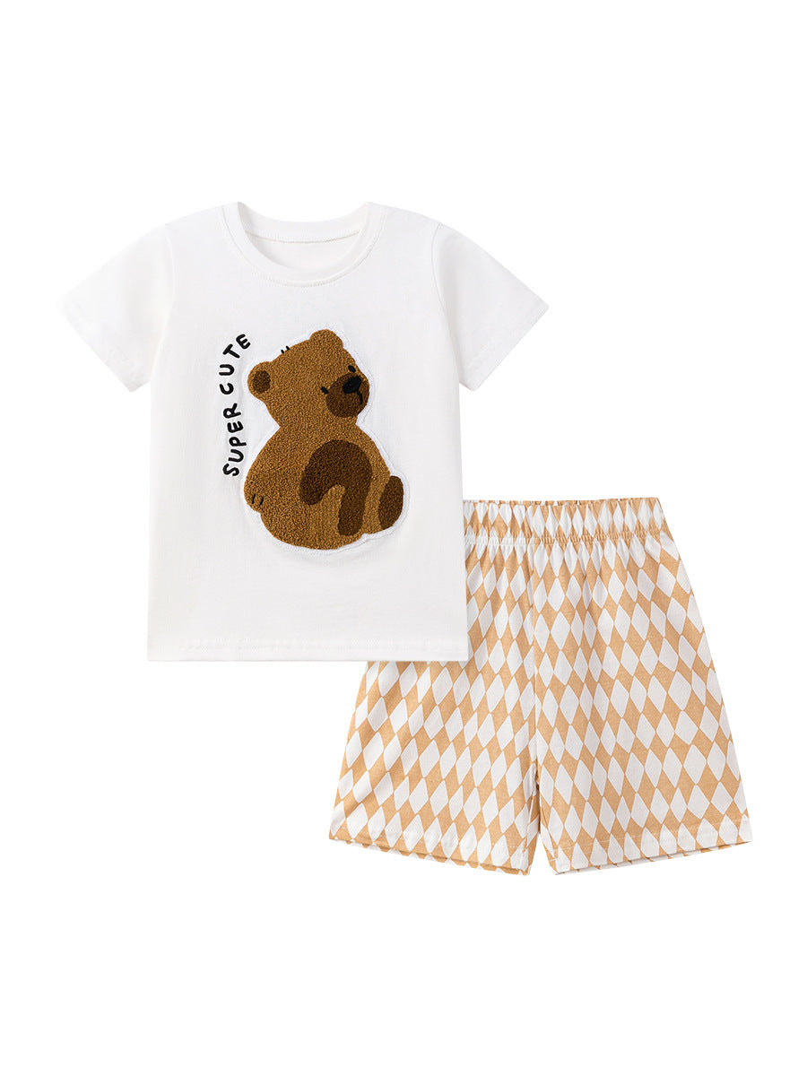 Summer Kids Set Cartoon Bear Cotton Outfit