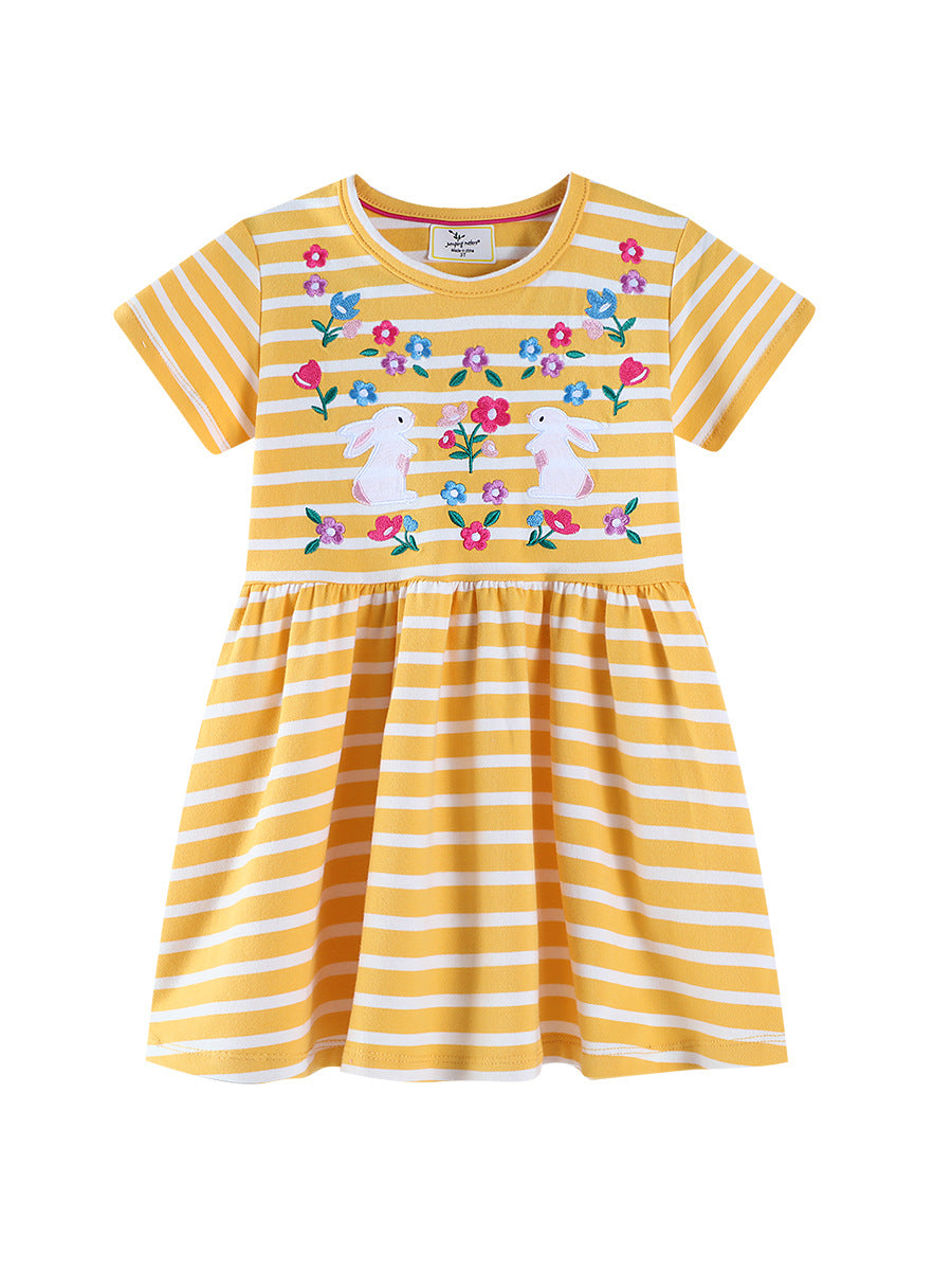 Summer Princess Dress for Girls - Cartoon Cotton Short Sleeve Dress