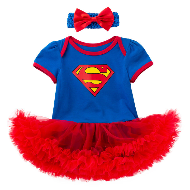 Superhero Short Sleeve Baby Romper Dress Set