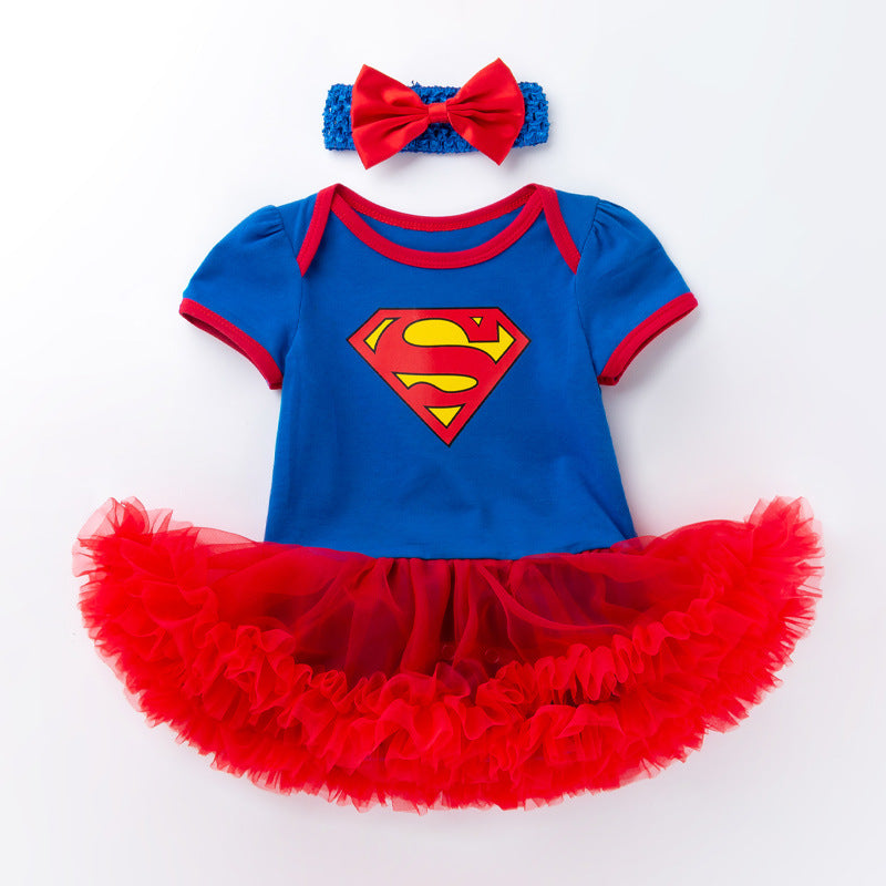 Superhero Short Sleeve Baby Romper Dress Set