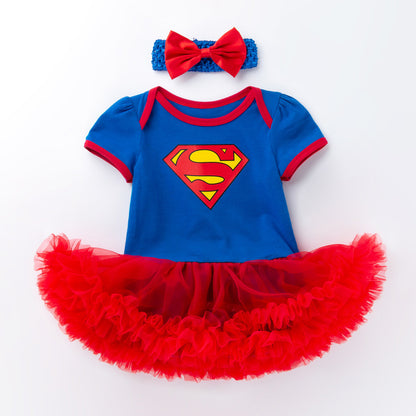 Superhero Short Sleeve Baby Romper Dress Set