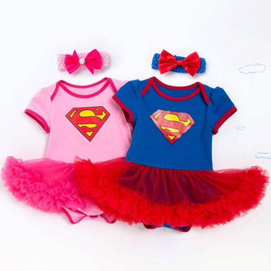 Superhero Short Sleeve Baby Romper Dress Set