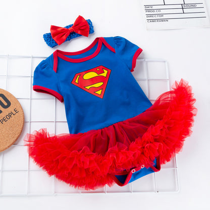 Superhero Short Sleeve Baby Romper Dress Set