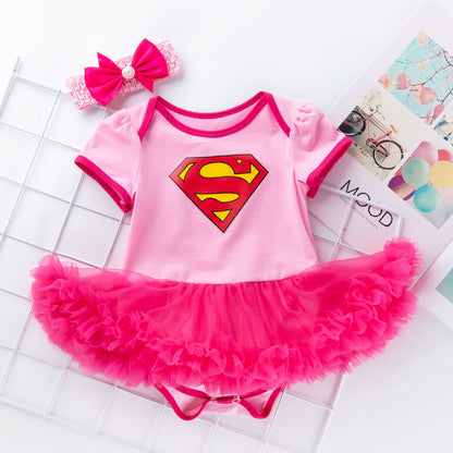 Superhero Short Sleeve Baby Romper Dress Set