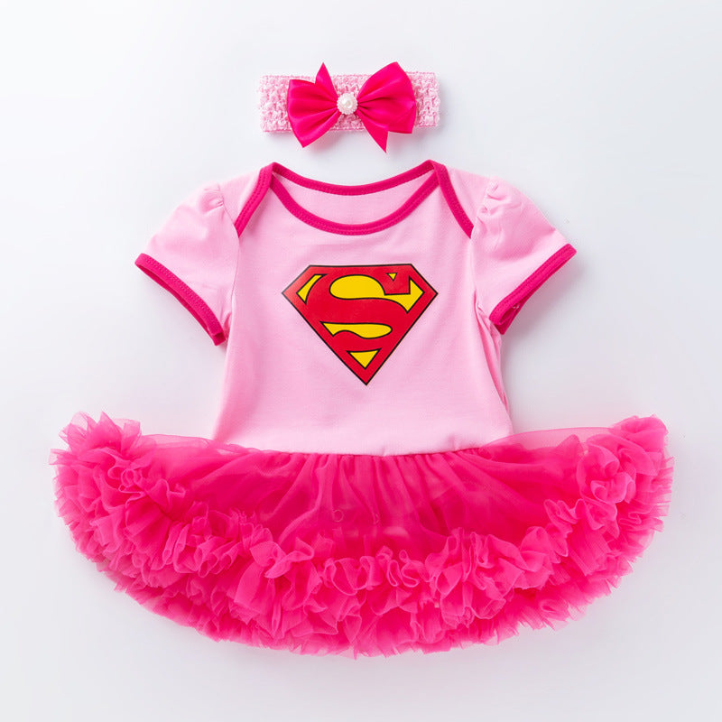 Superhero Short Sleeve Baby Romper Dress Set