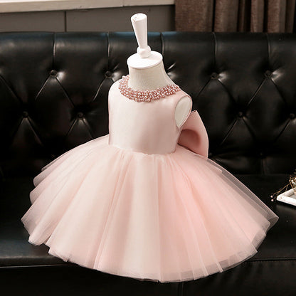 Toddler Girls' Pink Tulle Birthday Dress with Bow