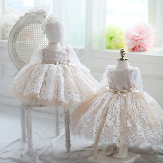 Girls' Long Sleeve Tulle Floral Princess Dress