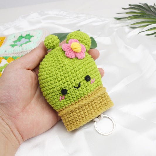 Cute Cactus Keychain Pouch Handmade Cotton Storage