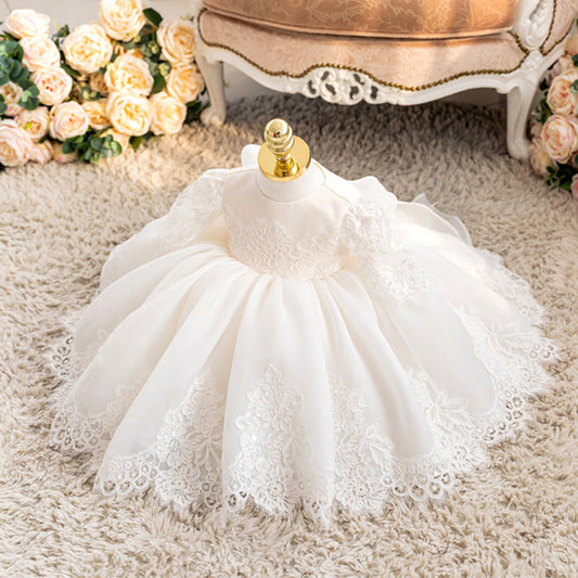 Girls' White Long Sleeve Princess Birthday Dress
