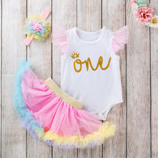 New Baby Girl Birthday Outfit Sleeveless Bodysuit Skirt Set