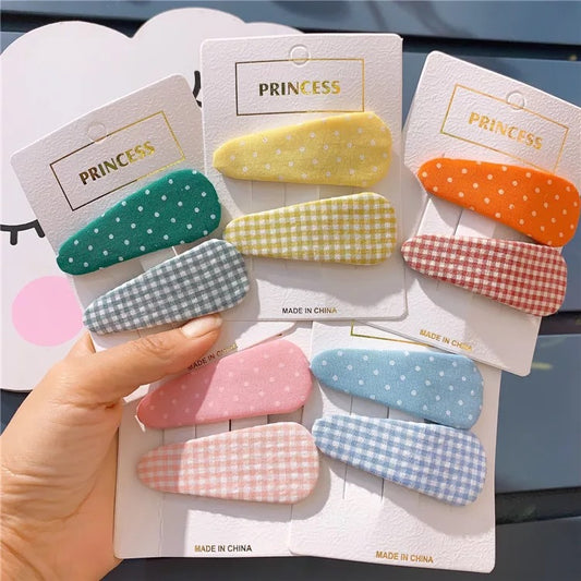 Kids' Checkered Hair Clips Water Droplet Polka Dot Set