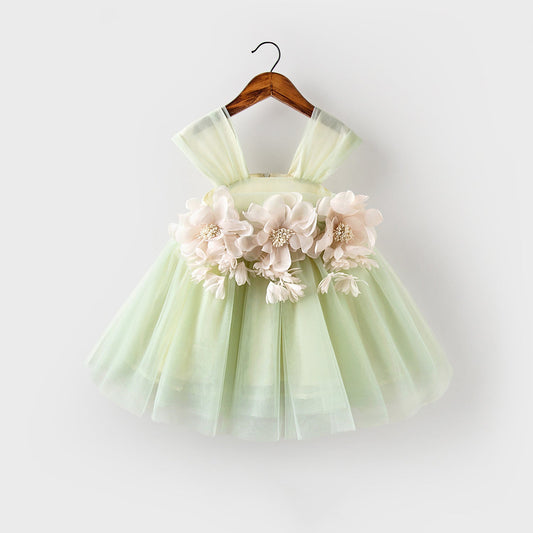 Girls' Floral Linen Summer Princess Dress