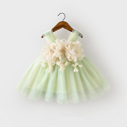 Girls' Floral Linen Summer Princess Dress
