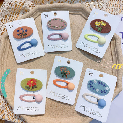 Vintage Embroidered Kids Hair Clips Set