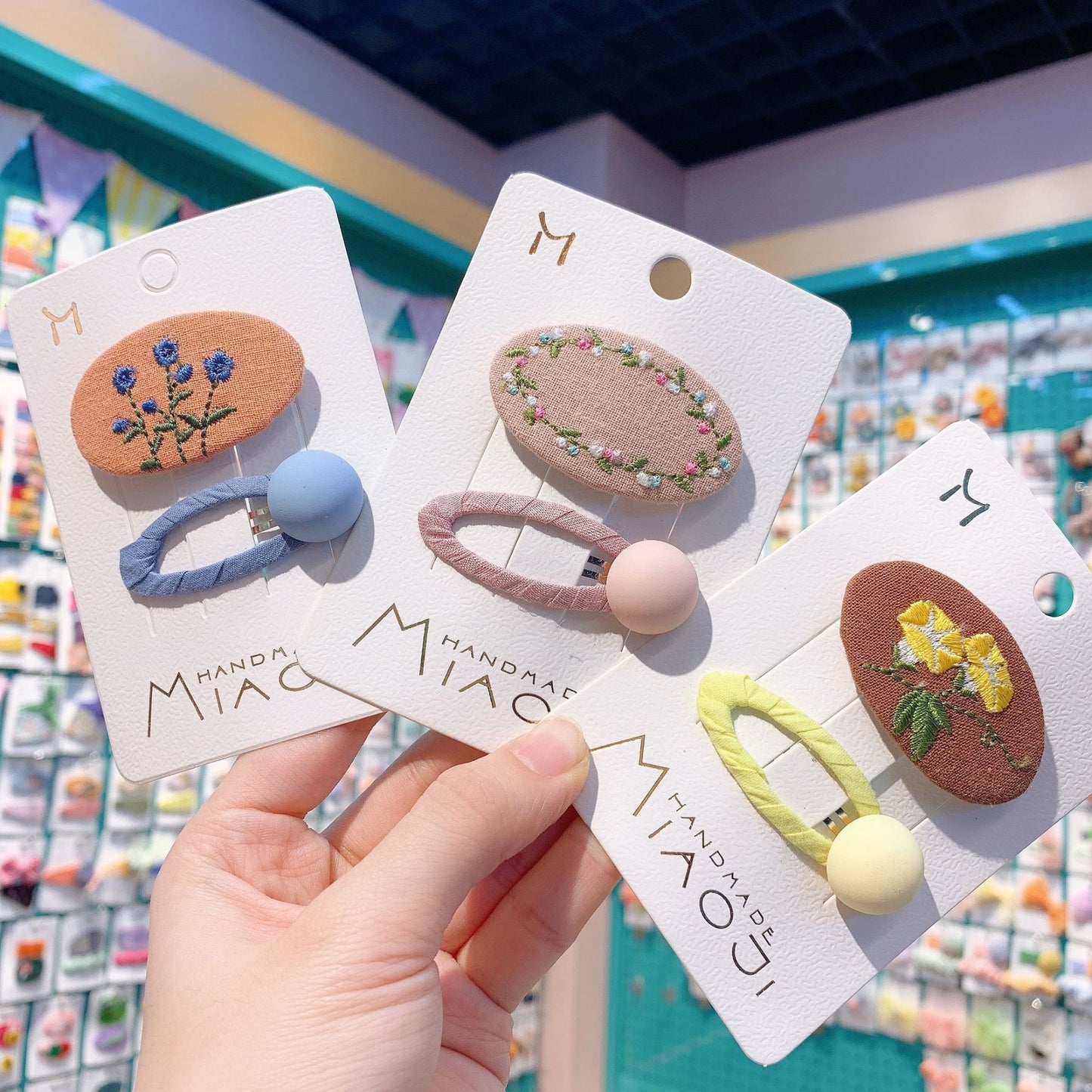 Vintage Embroidered Kids Hair Clips Set