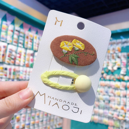 Vintage Embroidered Kids Hair Clips Set