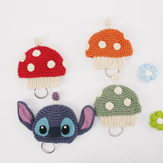 Cartoon Knit Keychain Pouch Cute Handmade Mushroom Key Holder