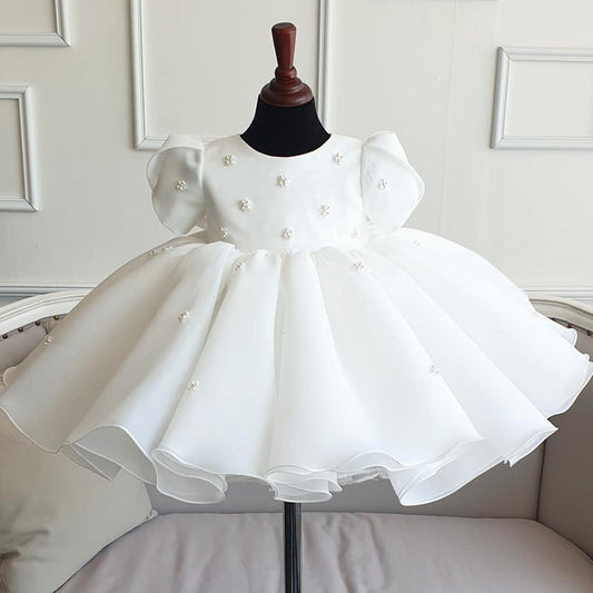 Girls' White Princess Dress with Sweet Design