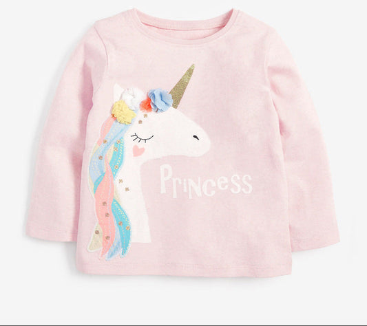 Unicorn Long Sleeve T-Shirt for Girls Cotton Cartoon Design