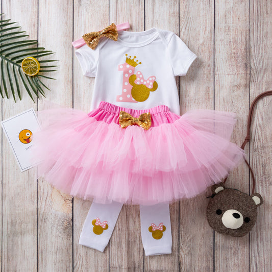 Baby Girls' Birthday Outfit Set with Dress, Onesie, and Accessories