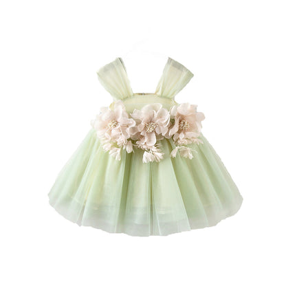 Girls' Floral Linen Summer Princess Dress