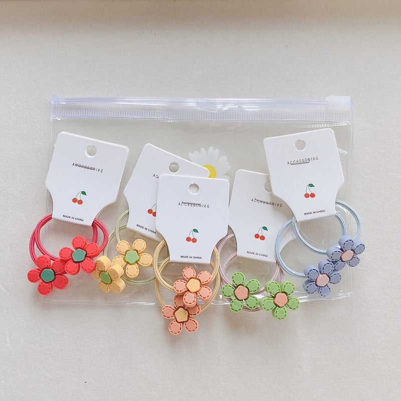 10-Pack Daisy Hair Ties for Girls - Soft Non-Damaging Kids Hairbands