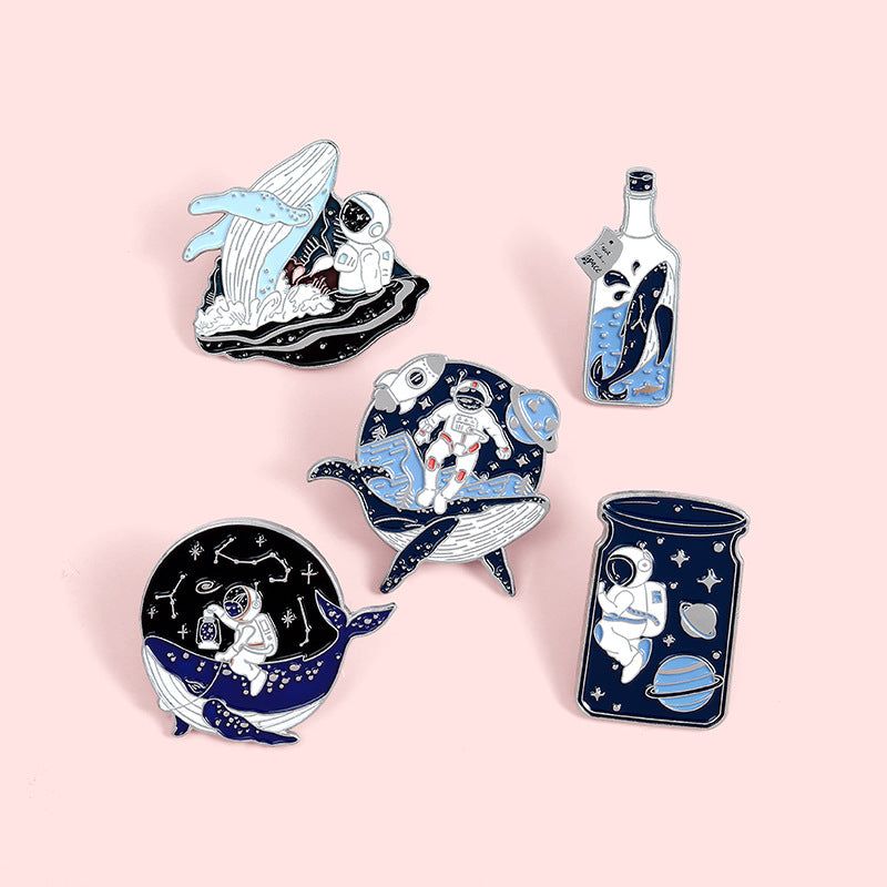 Whale Astronaut Brooch Trendy Alloy Decorative Pin