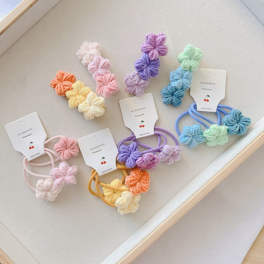Floral Knitted Hair Accessories Set for Kids