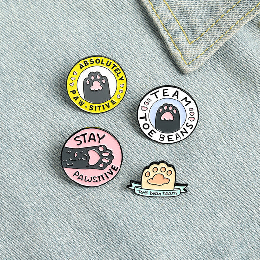 Trendy Cartoon Cat Paw Pin Geometric Badge for Clothing