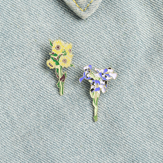 Van Gogh Inspired Enamel Flowers Brooch Unisex Floral Pin