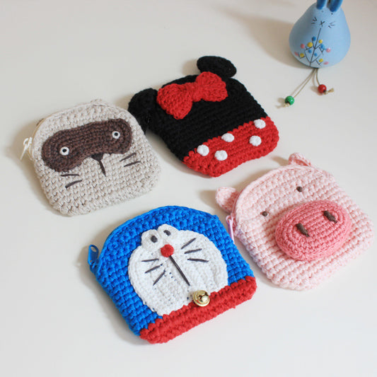 Handmade Knitted Coin Purse Cute Cartoon Wallet for Students