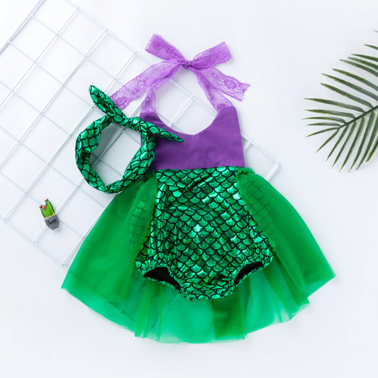 Mermaid Lace Baby Dress with Headband for Toddlers