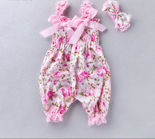 Trendy Lace Strap Jumpsuit for Baby Girls with Bow