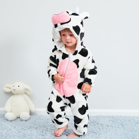 Cow Print Fleece Baby Onesie Cute Pajamas