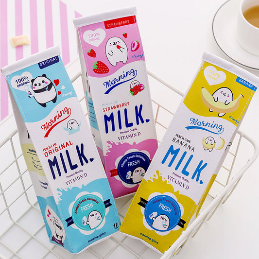 Pencil Case Cute Milk Cartoon PU Large Capacity