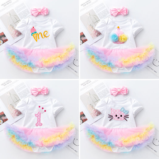 White Cotton Baby Girl Short Sleeve Tulle Dress