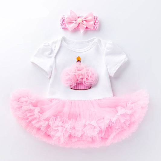 Newborn Baby Dress Short Sleeve Bodysuit Set for Girls