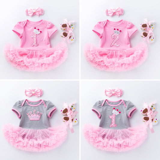 Baby Girls Pink Cake Dress Set With Walking Shoes