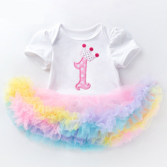 Girls' Short Sleeve Cotton Holiday Romper Dress for Parties