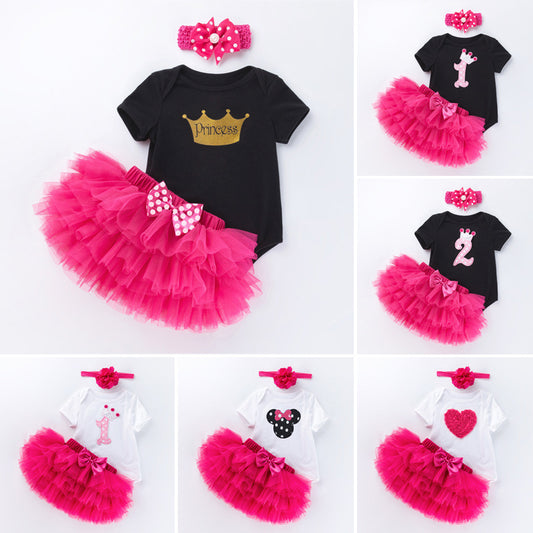 Summer Baby Birthday Outfit Short Sleeve Bodysuit Princess Dress Set