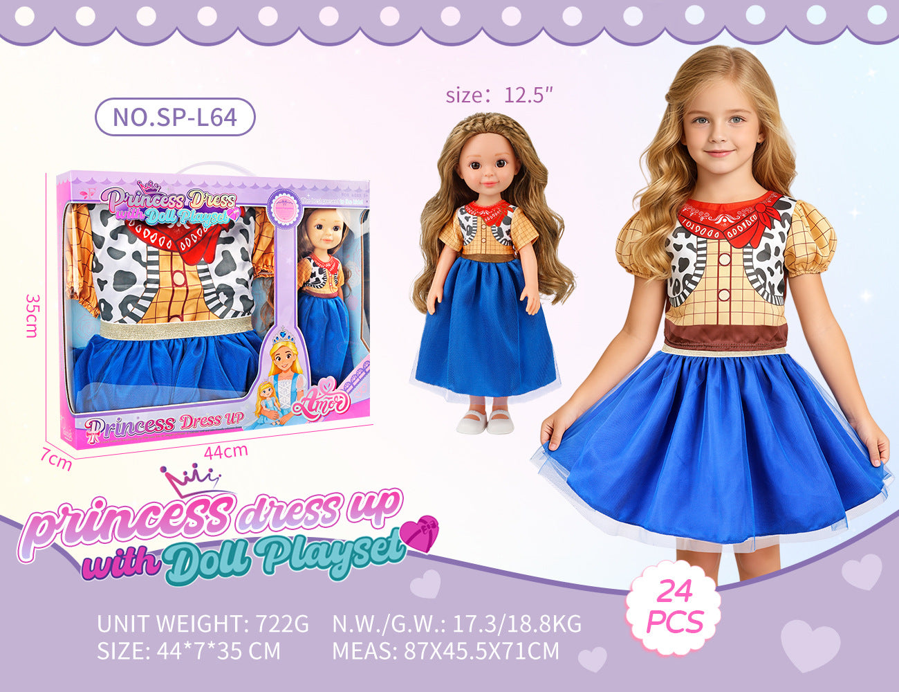 Princess Doll Dress-Up Playset - 32cm Rubber Doll Toy