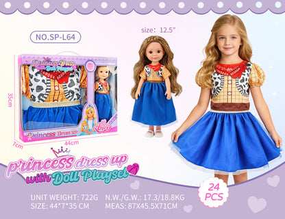 Princess Doll Dress-Up Playset - 32cm Rubber Doll Toy