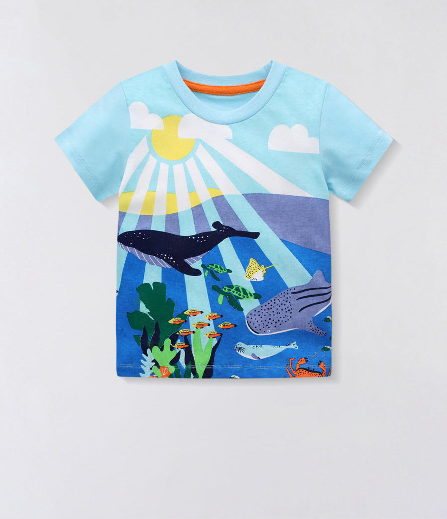 Kids Summer Short Sleeve T-Shirt Animal Print Casual Top
