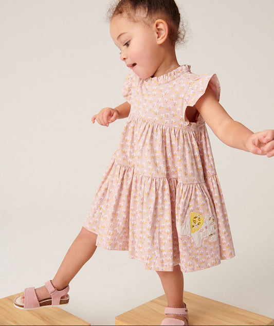 Princess Dress Cute Animal Floral Dress Cotton Short Sleeve